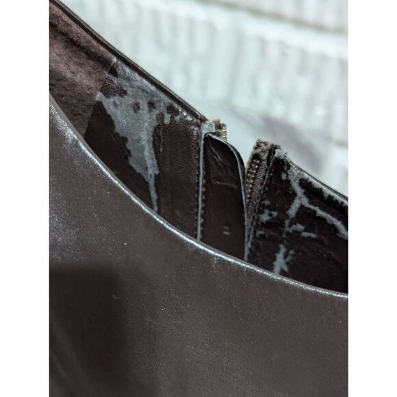 Gianni Bini Women's Brown Square Toe Zip Leather Heeled Bootie EUC Size 7 - Picture 7 of 8
